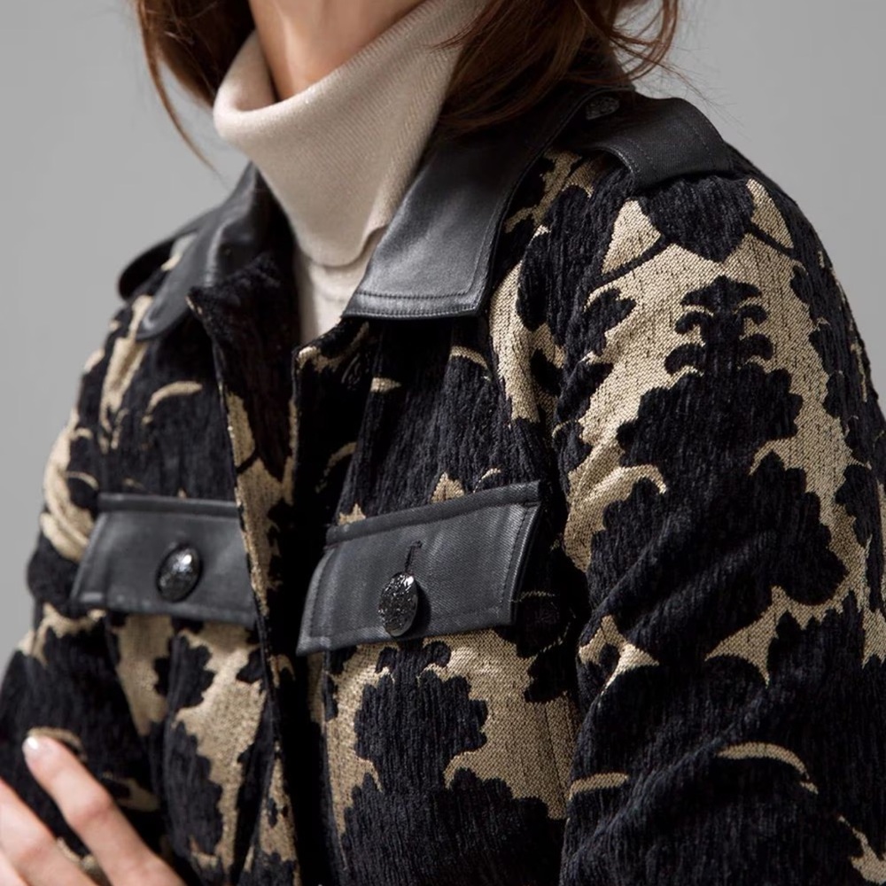 WHBM Jacquard Cropped Jacket coated denim trimmed 18